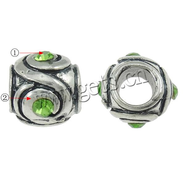 Rhinestone Zinc Alloy European Beads, Oval, plated, without troll & with rhinestone & blacken, more colors for choice, cadmium free, 10x11.5mm, Hole:Approx 5mm, Sold By PC