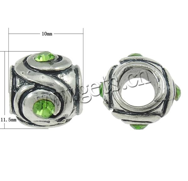 Rhinestone Zinc Alloy European Beads, Oval, plated, without troll & with rhinestone & blacken, more colors for choice, cadmium free, 10x11.5mm, Hole:Approx 5mm, Sold By PC