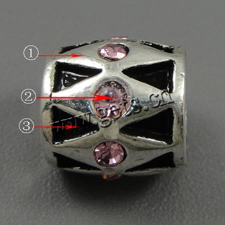 Enamel Zinc Alloy European Beads, Drum, plated, with rhinestone & large hole, more colors for choice, 10x9.5mm, Hole:Approx 4.5mm, Sold By PC