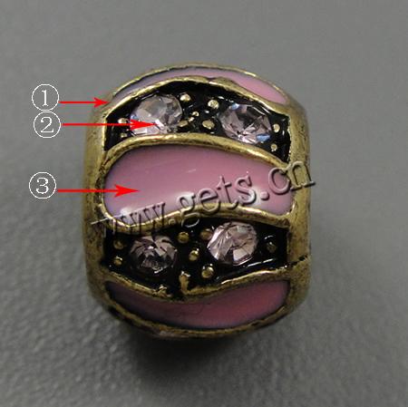 Enamel Zinc Alloy European Beads, Drum, plated, with rhinestone & large hole, more colors for choice, 10x8mm, Hole:Approx 4.5mm, Sold By PC