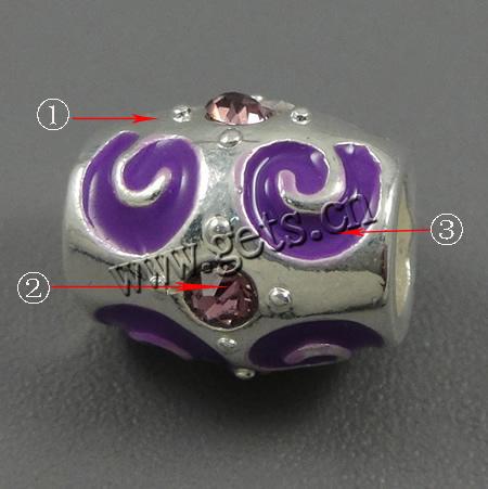 Enamel Zinc Alloy European Beads, Drum, plated, with rhinestone & large hole, more colors for choice, 10x11mm, Hole:Approx 4.5mm, Sold By PC