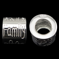 Sterling Silver European Beads, 925 Sterling Silver, Tube, plated, with letter pattern & without troll 