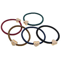 Ponytail Holder, Nylon Cord, with Zinc Alloy, Heart, rose gold color plated, with glass pearl & with rhinestone, mixed colors 4mm Approx 6 Inch 
