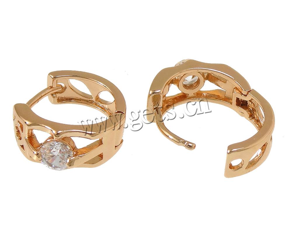 Brass Huggie Hoop Earring, plated, with cubic zirconia, more colors for choice, 6x13x15mm, Sold By Pair