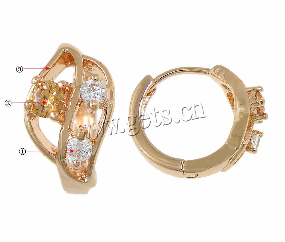 Brass Huggie Hoop Earring, plated, with cubic zirconia, more colors for choice, 7x14x16mm, Sold By Pair