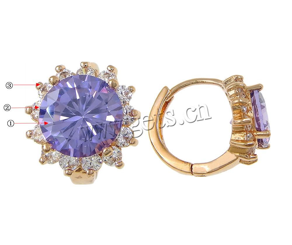 Brass Huggie Hoop Earring, Flower, plated, with cubic zirconia, more colors for choice, 12x14x16mm, Sold By Pair