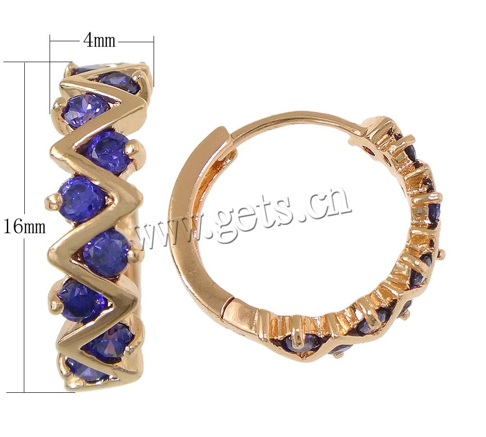 Brass Huggie Hoop Earring, plated, with cubic zirconia, more colors for choice, 4x16x17mm, Sold By Pair
