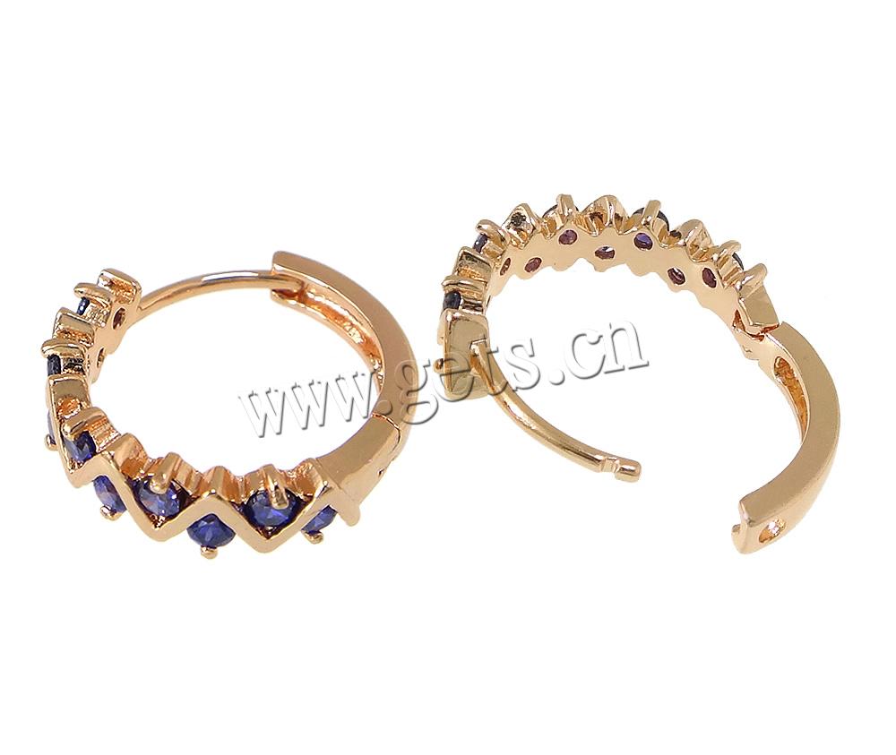 Brass Huggie Hoop Earring, plated, with cubic zirconia, more colors for choice, 4x16x17mm, Sold By Pair
