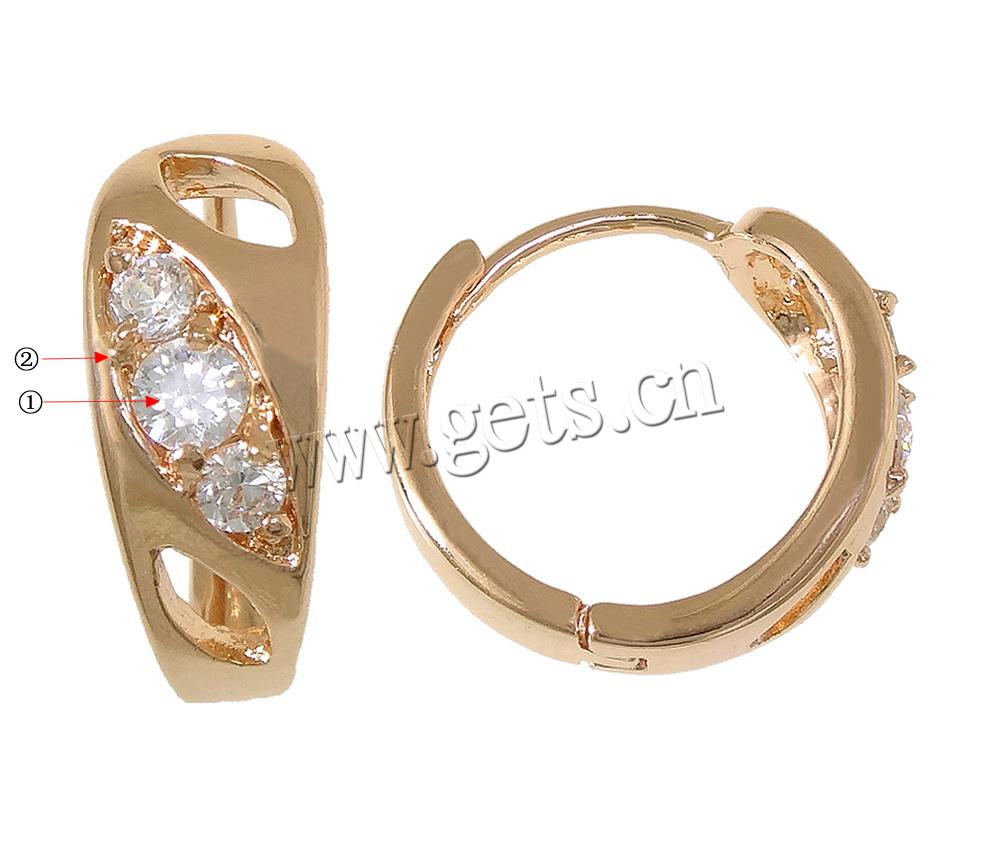 Brass Huggie Hoop Earring, plated, with cubic zirconia, more colors for choice, 5x14x14mm, Sold By Pair