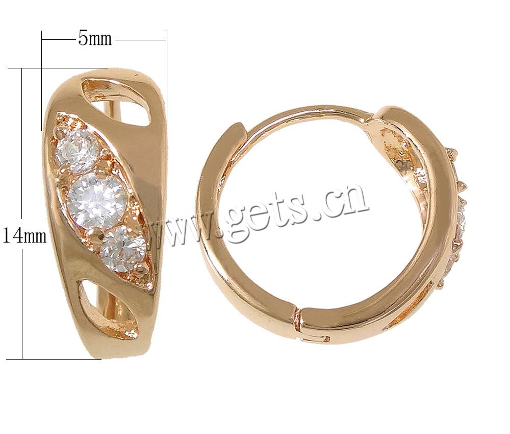 Brass Huggie Hoop Earring, plated, with cubic zirconia, more colors for choice, 5x14x14mm, Sold By Pair