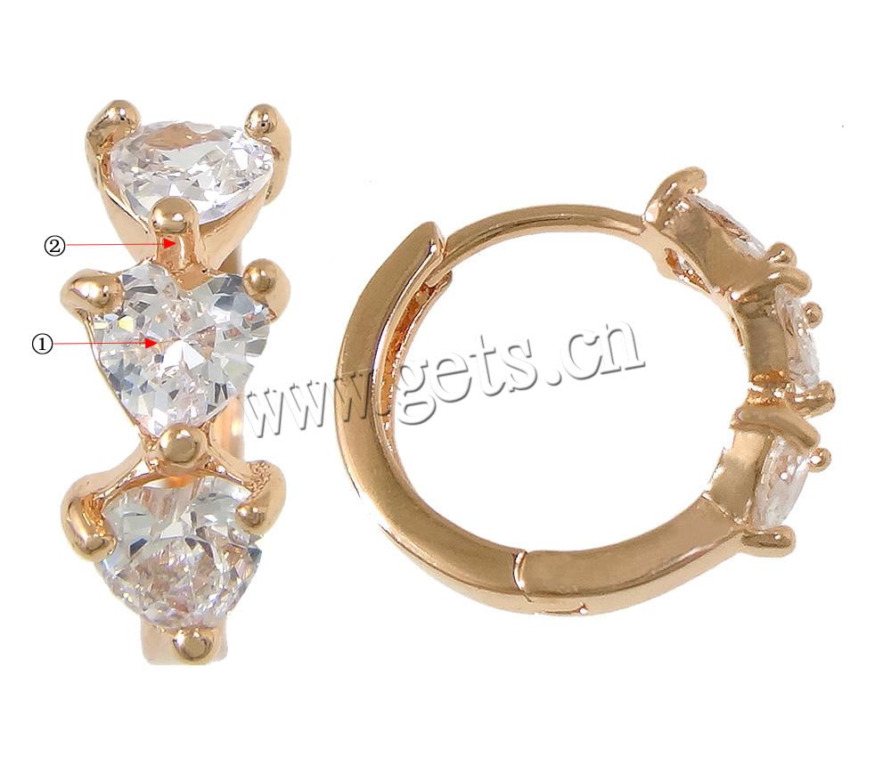 Brass Huggie Hoop Earring, Heart, plated, with cubic zirconia & faceted, more colors for choice, 5x14x17mm, Sold By Pair
