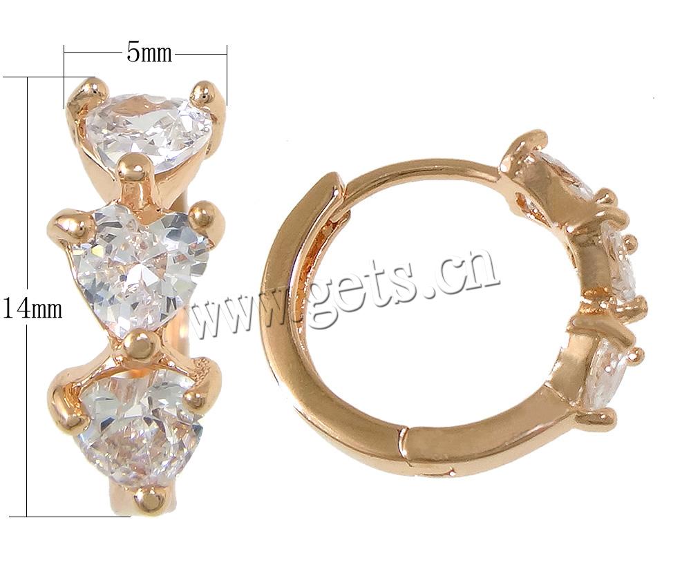 Brass Huggie Hoop Earring, Heart, plated, with cubic zirconia & faceted, more colors for choice, 5x14x17mm, Sold By Pair