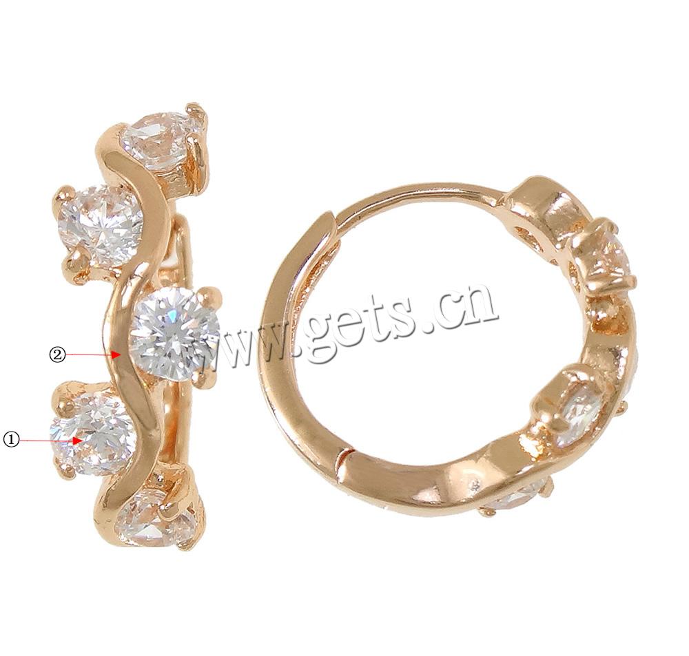 Brass Huggie Hoop Earring, plated, with cubic zirconia, more colors for choice, 5x15x15mm, Sold By Pair