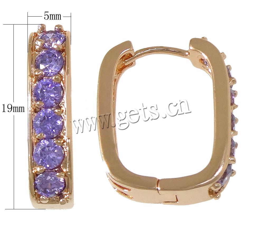 Brass Huggie Hoop Earring, plated, with cubic zirconia, more colors for choice, 5x19x15mm, Sold By Pair