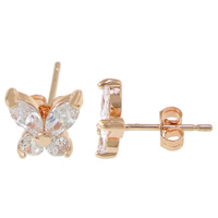 Cubic Zircon Brass Earring, Butterfly, plated, with cubic zirconia & faceted 