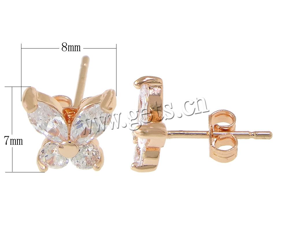 Cubic Zircon Brass Earring, Butterfly, plated, with cubic zirconia & faceted, more colors for choice, 8x7mm, Sold By Pair