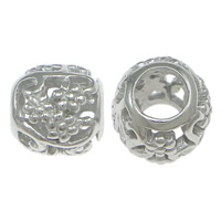 Sterling Silver European Beads, 925 Sterling Silver, Drum, plated, with flower pattern & without troll 