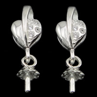Sterling Silver Peg Bail, 925 Sterling Silver, Heart, plated, with cubic zirconia Approx 