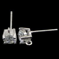 Sterling Silver Earring Stud Component, 925 Sterling Silver, plated, with cubic zirconia 0.8mm Approx 1.5mm 