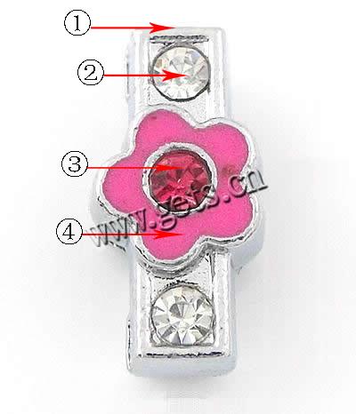 Zinc Alloy Letter Slide Charm, with Rhinestone & enamel, Letter I, plated, enamel & with rhinestone, more colors for choice, 13x6x5mm, Hole:Approx 8x2mm, Sold By PC