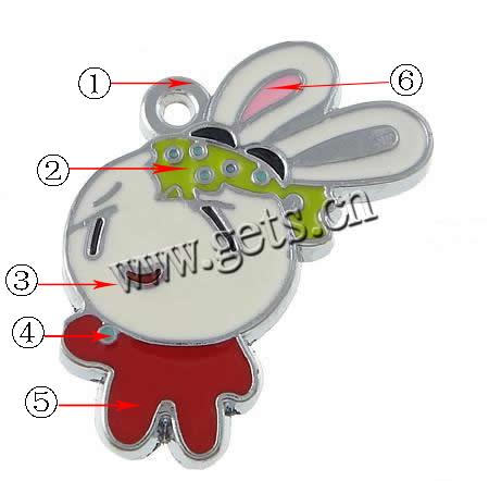Zinc Alloy Animal Pendants, Rabbit, plated, enamel, more colors for choice, 24x28x2mm, Hole:Approx 1.5mm, Sold By PC