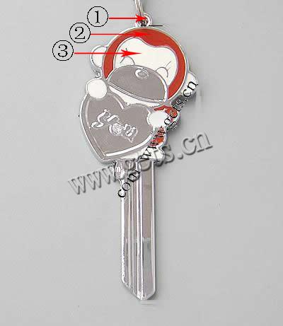 Zinc Alloy Key Pendants, plated, enamel, more colors for choice, 68x28x2mm, Hole:Approx 2mm, Sold By PC