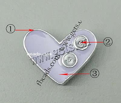 pulsera de diapositiva de esmalte de aleación de zinc, con esmalte, Corazón, chapado, con diamantes de imitación, más colores para la opción, 13x10x4mm, agujero:aproximado 9x2mm, Vendido por UD