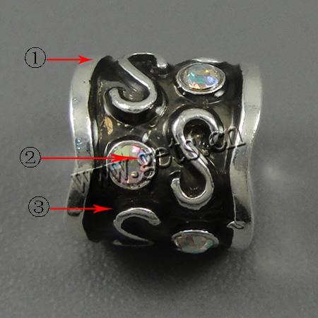 Emaille Zink Legierung Europa Perlen, Zinklegierung, Rohr, plattiert, mit Strass & großes Loch, keine, 9.5x9mm, Bohrung:ca. 4.5mm, verkauft von PC