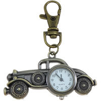 Schlüsselbund Uhr, Zinklegierung, mit Glas, Auto, antike Bronzefarbe plattiert, gebürstet, frei von Nickel, Blei & Kadmium, 64x76.5x6.5mm, Bohrung:ca. 9x11.5mm, Länge:ca. 3 ZollInch, verkauft von Strang