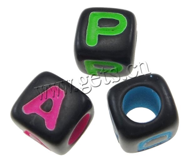 Perles en plastique, polystyrène, cube, peinture, normes différentes pour le choix & avec le motif de lettre & à quatre côtés, couleurs mélangées, Vendu par sac