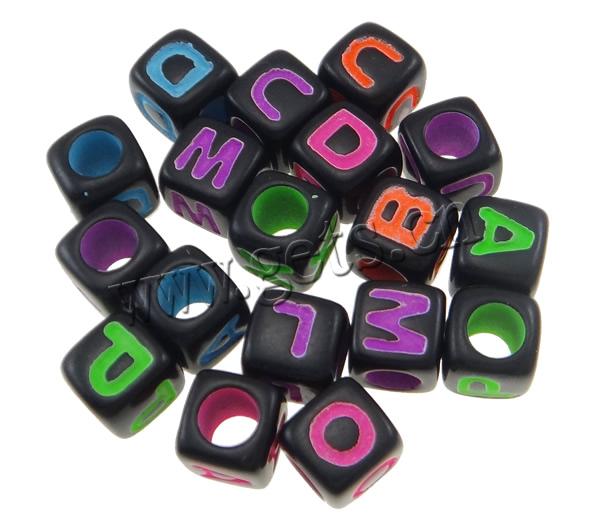 Пластиковые алфавит бисера, Полистирол, Куб, Спрей картины, разный размер для выбора & с письмо узором & четырехсторонний, разноцветный, продается сумка
