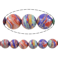 Synthetische Türkis Perlen, rund, Streifen, farbenfroh, 8mm, Länge:16 ZollInch, 50PCs/Strang, verkauft von Strang