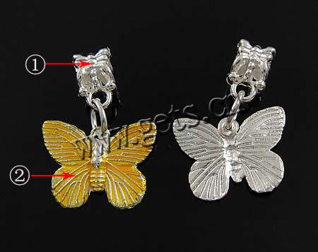 Zinc Alloy European Pendants, Butterfly, plated, enamel, more colors for choice, 15x19x2mm, Hole:Approx 5mm, Sold By PC