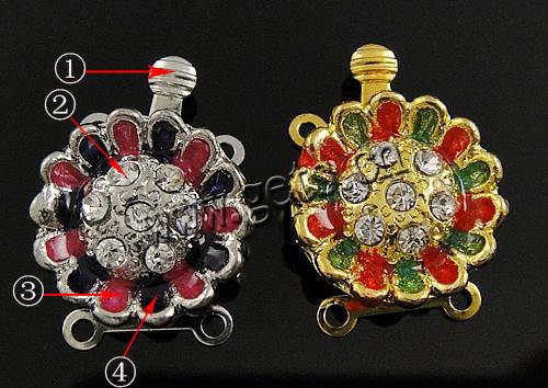 Zinc Alloy Box Clasp, with enamel, plated, 2/3 loops & enamel & mixed, more colors for choice, 15x15x6mm, Hole:Approx 1.5mm, Sold By PC