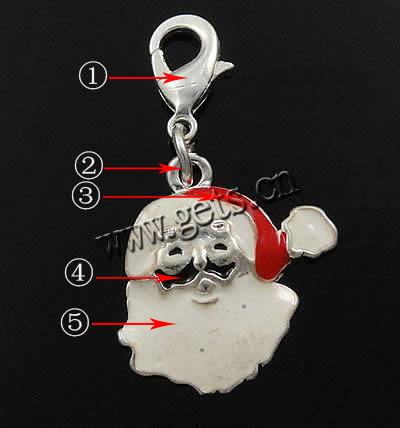 Lobster Clasp Christmas Charm, Zinc Alloy, brass lobster clasp, Santa Claus, plated, more colors for choice, 20x19x3mm, 12x6x3mm, Sold By PC