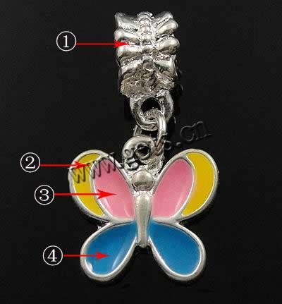 Zinc Alloy European Pendants, Butterfly, plated, enamel, more colors for choice, 14x14x2mm, Hole:Approx 5mm, Sold By PC