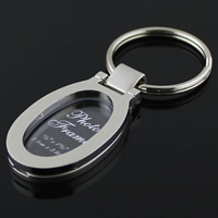 bijoux de porte-clés en Alliage de zinc, ovale plat, Placage de couleur platine, avec médaillon photo, sans plomb et cadmium Vendu par PC
