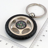 Zink-Legierung Schlüsselanhänger Schmuck, Zinklegierung, mit Silikon, Rondell, plattiert, mit Kompass, frei von Blei & Kadmium, 50mm, verkauft von PC