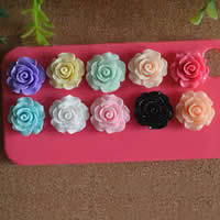 Resin Flower Cabochon, flat back & solid color, mixed colors, 18mm 
