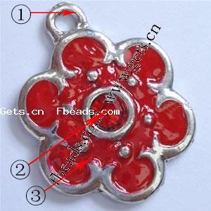 Zinc Alloy Enamel Pendants, Flower, plated, 6 petal & with rhinestone, more colors for choice, 23x17x3mm, Hole:Approx 1mm, Sold By PC