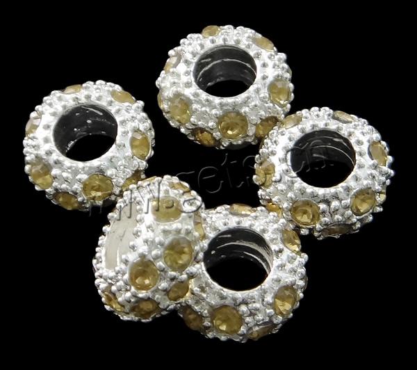 Rhinestone Zinc Alloy European Beads, Rondelle, plated, Customized & without troll, more colors for choice, nickel, lead & cadmium free, 11x5.5mm, Hole:Approx 5mm, Sold By PC