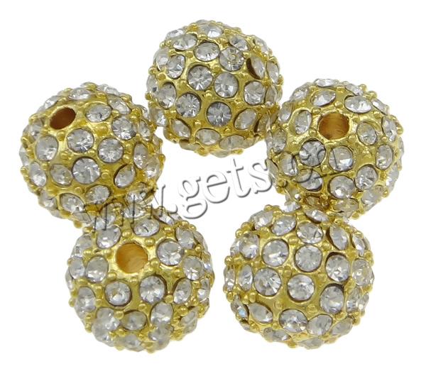 Rhinestone Zinc Alloy Beads, Round, plated, Customized & with rhinestone, more colors for choice, nickel, lead & cadmium free, 10mm, Hole:Approx 1mm, Sold By PC