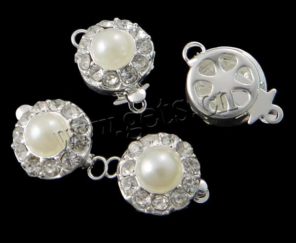 Zinc Alloy Box Clasp, Flower, plated, Customized & with glass pearl & with rhinestone & single-strand, more colors for choice, nickel, lead & cadmium free, 11.5x15x8mm, Hole:Approx 1-2mm, Sold By PC