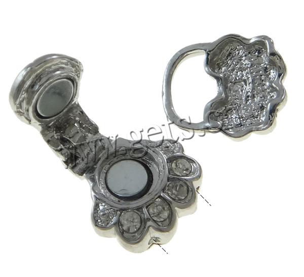 Zinc Alloy Magnetic Clasp, Flower, plated, Customized & with rhinestone & 2-strand, more colors for choice, nickel, lead & cadmium free, 30x14x7mm, Hole:Approx 1mm, Sold By PC