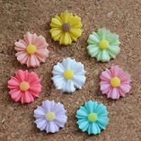 Resin Flower Cabochon, flat back & solid color, mixed colors 