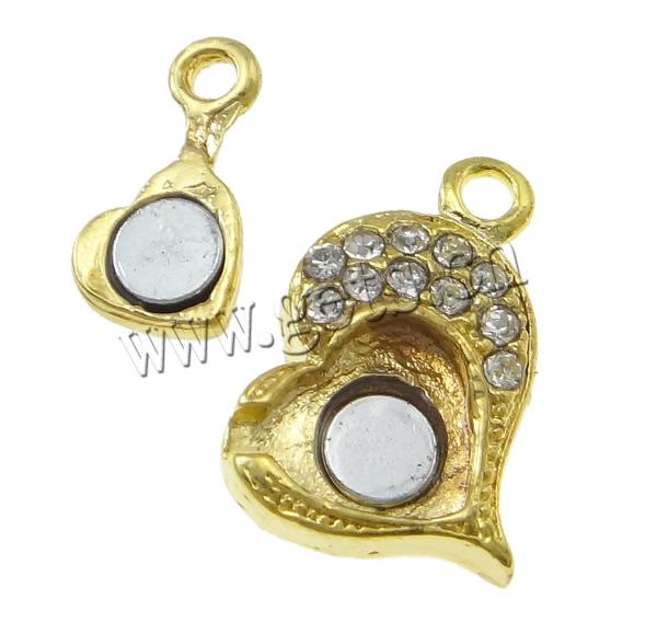 Zinc Alloy Magnetic Clasp, Heart, plated, Customized & with rhinestone & single-strand, more colors for choice, nickel, lead & cadmium free, 22x17x6mm, Hole:Approx 2mm, Sold By PC