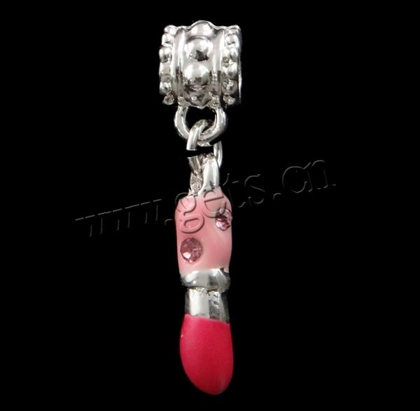 Zinc Alloy European Pendants, Lipstick, plated, Customized & enamel & with rhinestone, more colors for choice, nickel, lead & cadmium free, 30x6x5mm, Hole:Approx 4.5mm, Sold By PC