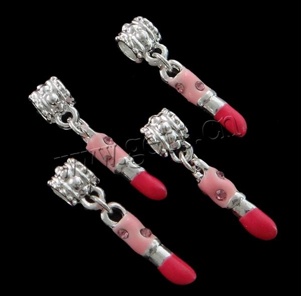 Zinc Alloy European Pendants, Lipstick, plated, Customized & enamel & with rhinestone, more colors for choice, nickel, lead & cadmium free, 30x6x5mm, Hole:Approx 4.5mm, Sold By PC