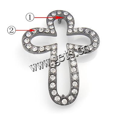 Rhinestone Zinc Alloy Connector, Cross, plated, with rhinestone, more colors for choice, 33x43x2.5mm, Hole:Approx 2mm, Sold By PC