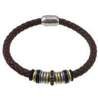 Men Bracelet, PU Leather, with Silicone & Stainless Steel, plated, enamel & with rhinestone, brown    6mm Inch 
